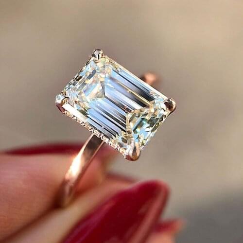 USTAR Classic 4 Prong Set Big Square Cubic Zircon Wedding Rings for Women Jewelry Rose Gold Simple Bridal Engagement Rings Anel