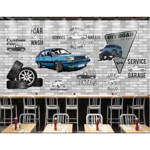 Custom mural 3d wall mural on the wall Hand painted blue auto repair shop brick wall home decor photo wallpaper for walls 3 d