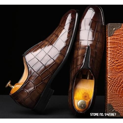 Novel Designer Shining Crocodile Pattern Pointed Wedding Oxford Shoes Men Casual Loafers Formal Dress Footwear Zapatos Hombre