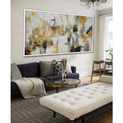 Panoramic Contemporary Modern Neutral Wall Art Extra Large Easy Simple Abstract Acrylic Painting On Canvas White Black Art