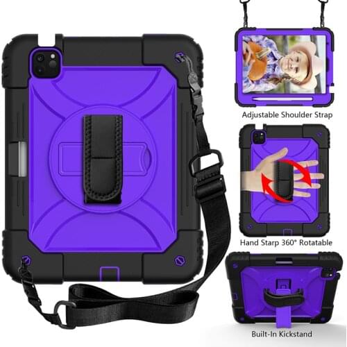 Durable Silicone Case for iPad Pro 11 Shockproof Cover for iPad Air 4 10.9 2020 Kids Case with Pencil Slot+Shoulder Strap