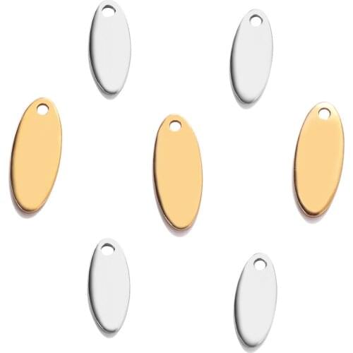 50pcs Stainless Steel Blank Oval Tags Charm Pendants Bracelet Necklace DIY for Jewelry Making Accessories Findings
