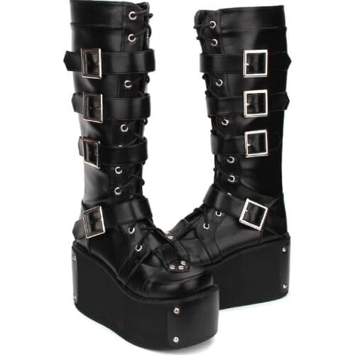 Princess sweet punk shoes spring Lolita super thick soled high-heeled boots Gothic Punk boots lace zipper Muffin boots pu9708