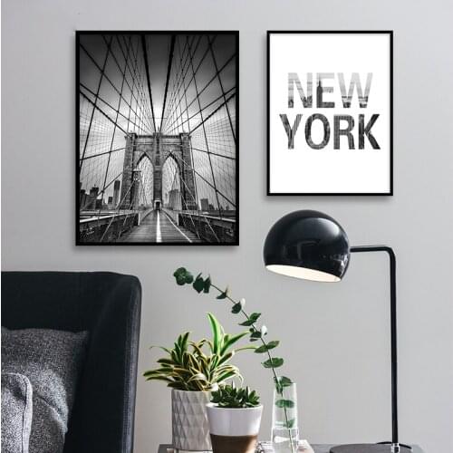 Scandinavian Painting Canvas Black And White New York Brooklyn Bridge Posters Prints Wall Art Picture For Living Room Decoration