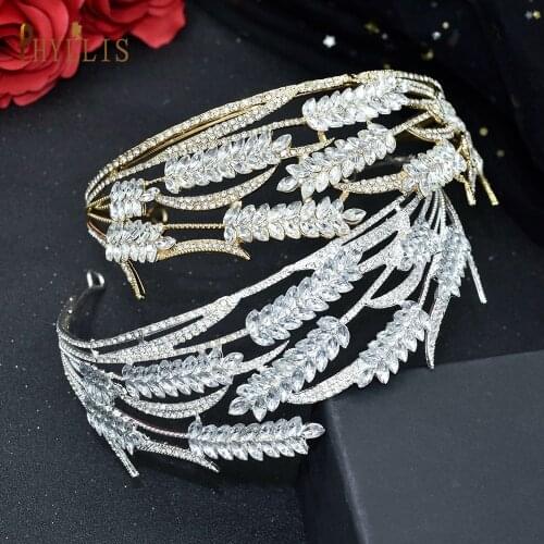 A04 Bridal Crowns and Tiaras Crystal Headband Zircon Leaf Headwear Wedding Headpiece for Bride Princess Crown Hair Jewelry