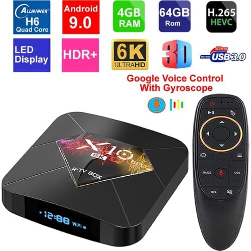 X10 Plus Android TV Box Android 9.0 Allwinner H6 Quad Core 4GB RAM 64GB ROM USB3.0 WIFI 6K Resolution H.265 HDR Set Top Box