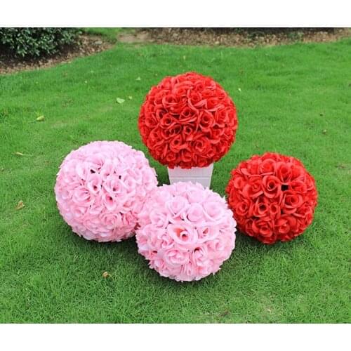 Hot Pink 25M 10 Inch Artificial Encryption Silk Flower Rose Ball Hanging Kissing Ball For Wedding Decoration Supplies