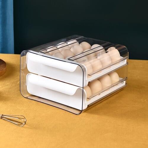 Eggs Storage Boxes Holder Kitchen Drawer 32-grid Egg Box Refrigerator Crisper Portable Picnic Double Layer Organizer Transparent