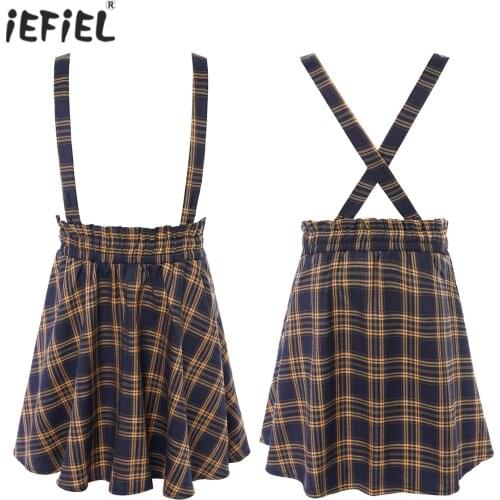 Kids Girls Suspender Skirt Cross Back Mini Pleated Plaid Straps Skirt Student Uniform School Skirts Children Casual Clothes