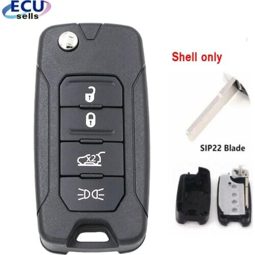 Replacement Flip Remote Key Shell Case Fob 4 Button for Jeep Renegade 2015 -2018 With SIP22 Blade