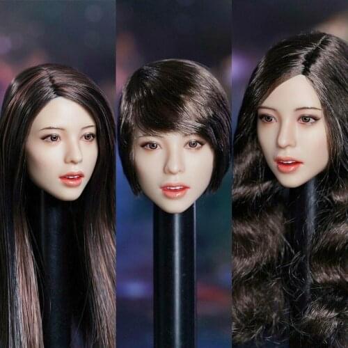 Per-sale 1/6 Asian Dark Hair Head Sculpt Female Head Carving Fit 12'' Skin Action Figure Body