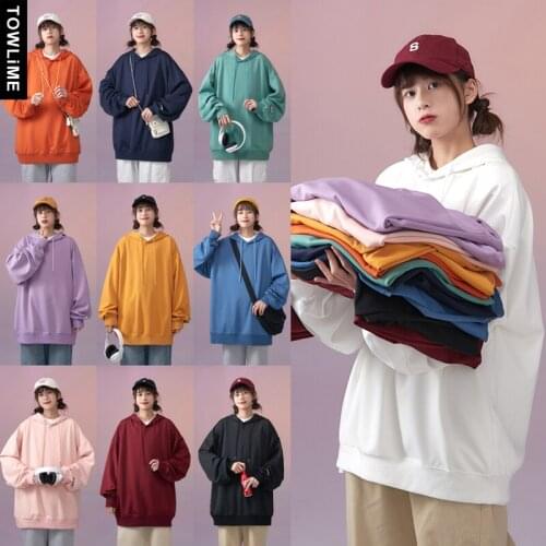 Harajuku Preppy Style Women Solid Colorful Long Sleeve Hoodies Hip Hop Girls Oversize Casual Tops Couple Stylish Sweatshirts