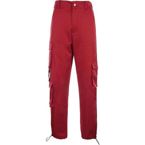 Women Loose Cargo Pants, Adults Solid Color High Waist Drawstring Trousers with Pockets