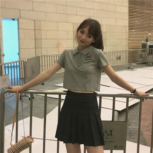 Jk Uniform Suit Female 2021 New Gray POLO Short-sleeved Shirt + Pleated Short Skirt Two-piece Suit