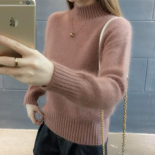 Sweater Women Turtleneck Pullover Jumper Imitated Mink Wool Sweater Languid Loose Sweter Women Clothes Vestidos LXJ9001