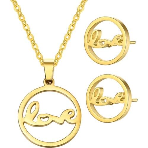 2020 New Love Letter Rose Flower Gold Color Jewelry Sets For Women Necklace Earrings Jewelry Set Wedding Party Jewelry Gift