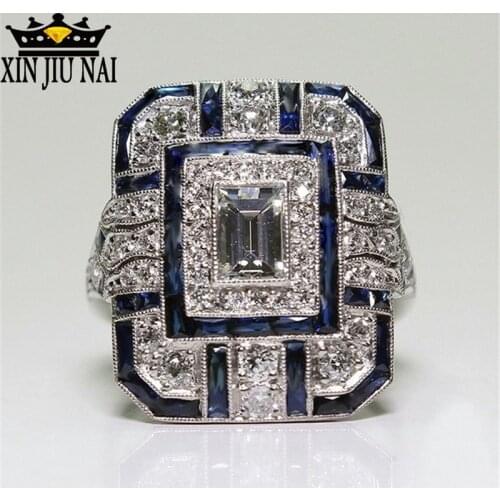 European exaggerated Blue drop gel Women Crystal Silver Cubic Zirconia Band Epoxy Jewelry Gift Jewelry rings for women Delicate