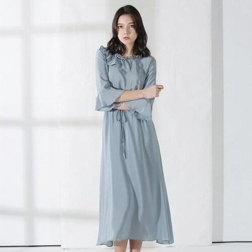 Sky Blue Lutos Floral Silk Dresses Women Fashion 2021 Summer Long Casual Sexy Office Work Daily Dress Plus Size Slim Fit A Line