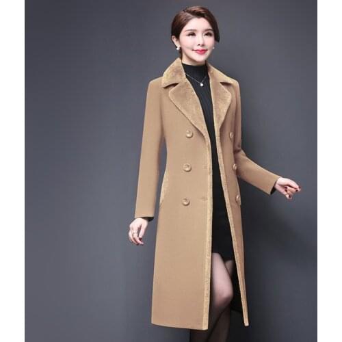 Coats Top M-5XL Women Wool Blends Coat Winter 2021 Fashion Mother Thicken Cashmere Collar Long Jacket Warm Slim Outerwear Female
