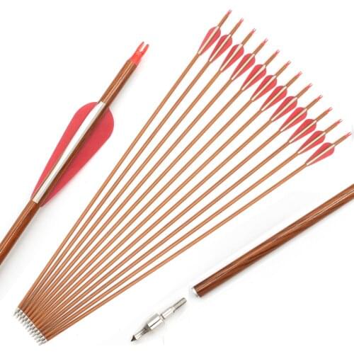31 Inch Wood Skin Carbon Arrow Spine 500 Dia 7.8mm with 4 Inch Feather for Compound Traditional bow Archery Hunting