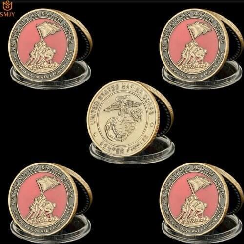 5PCS US Marine Corps Semper Fidelis Uncommon Valor Was A Common Virtue Military Core Value Challenge Coin Decoration Collection