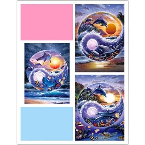 5D square Diamond Painting Dolphins,Sea turtles,Cross Stitch Yin and Yang Dolphins Kit DIY Set Embroidery Rhinestone Home Decor