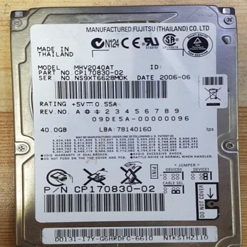 90% New HDD For Fujitsu 40GB 2.5" IDE 2MB 5400RPM For Internal HDD For Server HDD For MHV2040AT MHV2040AH MHV2040AS