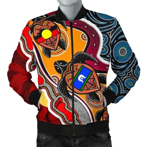 AUSTRALIA ABORIGINAL TURTLE NAIDOC FLAG Printed Bomber Thick Jacket Man Female Outwear Baseball Flight Pilot Jacket Zipper Coat