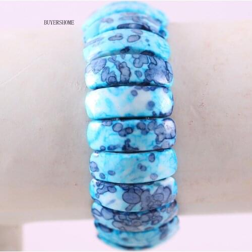 Free Shipping Women Jewelry Stretch Natural Beads Blue Ocean Stone Bracelet 7" 1Pcs H932