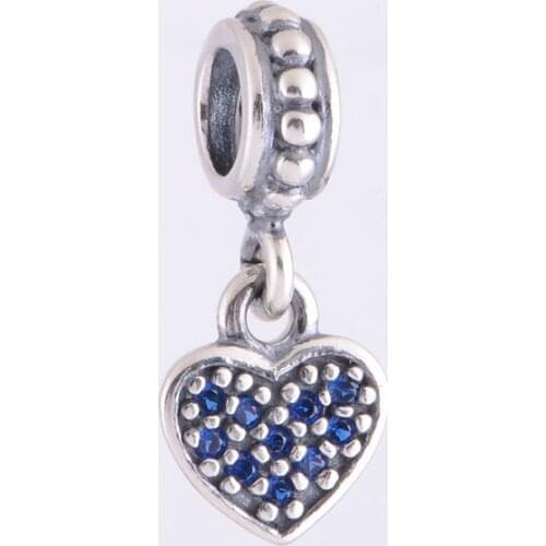 S925 Sterling Silver Blue Pave Heart Dangle Bead with Zirconia Fit Original Brand Charms Bracelet jewelry LW173D