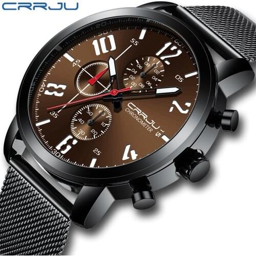 CRRJU Fashion Watch men Luxury Top Brand Steel Men Watch Waterproof Wristwatch Men Clock Quartz Watch Sports Casual