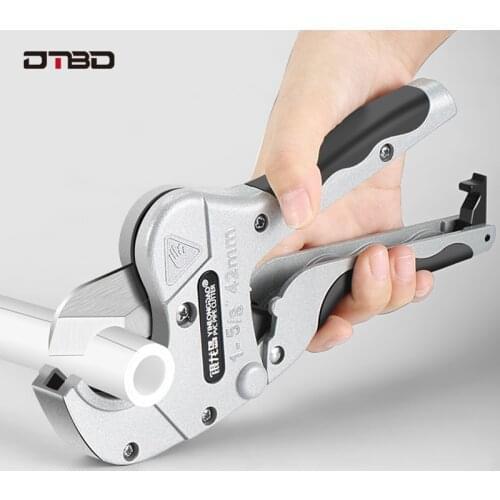DTBD 42mm PVC Pipe Cutter Aluminum Alloy Body Ratchet Scissors Water Tube Cutter PVC/PU/PP/PE Hose Cutting Knife Hand Tools