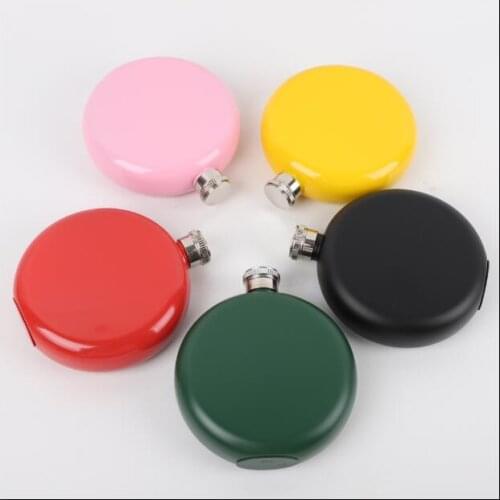 5OZ round hip flask set embossed mirror man portable liquor whisky bottle hip flask travelling hiking fishing BJJ342