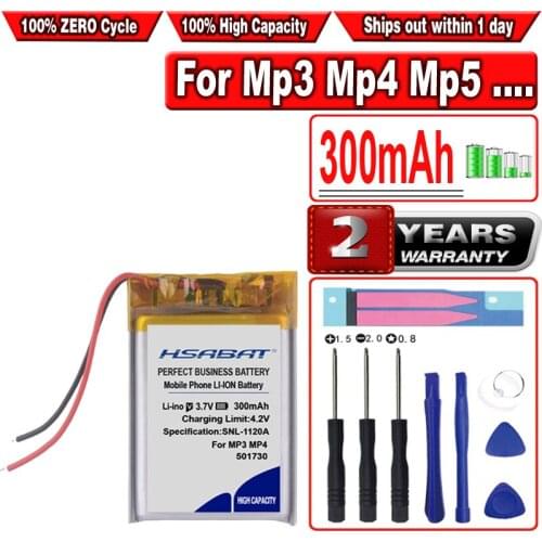 HSABAT 300mAh 501730 Battery for Mp3 Mp4 Mp5 DIY PAD DVD E-book bluetooth headset
