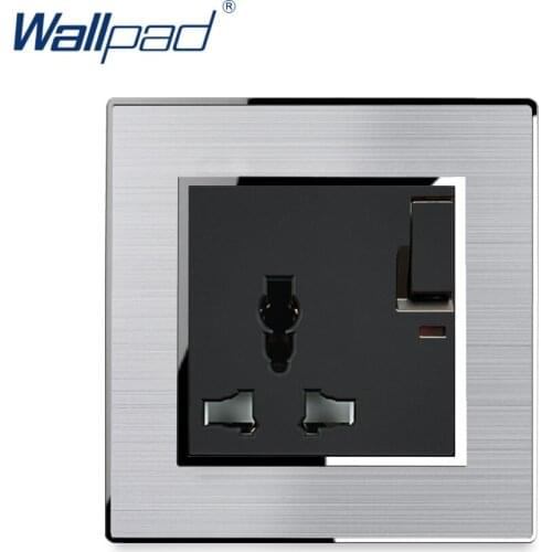 Switched 3 Pin MF Socket With LED Indicator Wallpad Stainless Steel Panel With Silver Border Wall Socket 13A AC110-250V