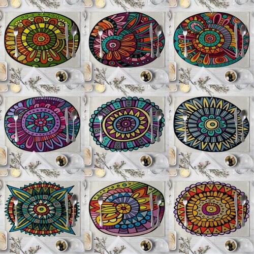 Round Mandala Pattern Kitchen Placemat Dining Table Mat Coaster Linen Pads Western Mat Home Decor Accessory