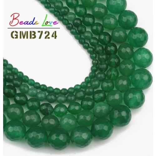 Natural Stone Dark Green Faceted Jades Chalcedony 4 68 10 12mm Round Loose Beads for Jewelry Making Bracelet Necklace Diy 15