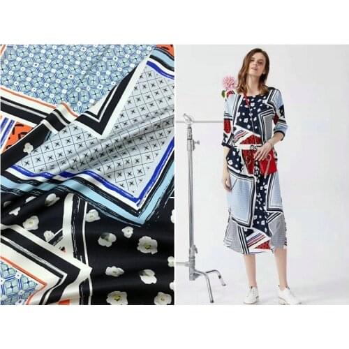 Square scarf patchwork geometric small floral heavy silk fabric cloth brand fashion natural silk stretch satin skirt new