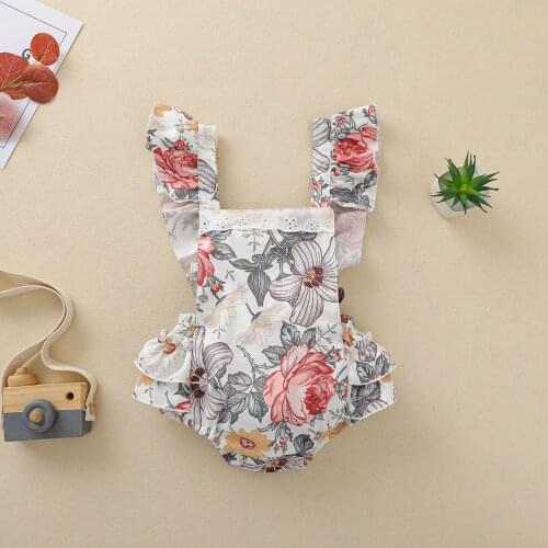 Summer Nebworn Baby Girl Fly Sleeve Bodysuit Jumpsuits Cotton Children Flower Printed One-piece Romper Ruffled Toddler Clothes