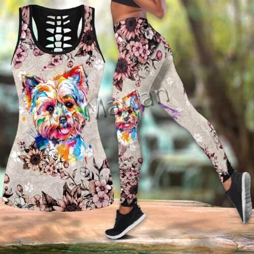 Fashion 3D Print Animal Colorful Yorkie Dog Women Hollow Tanktop and Leggings Hipsters Leisure Female Sexy Vests Clothes S-516