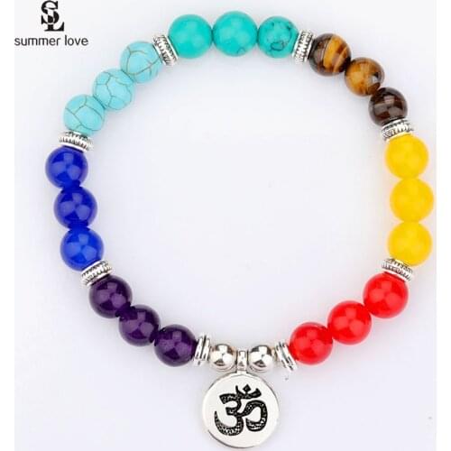Fashion 7 Chakra Healing Bead Bracelet Natural Stone Lotus Pendant Buddha Balance Bracelets for Women Men Yoga Jewelry Dropshipp