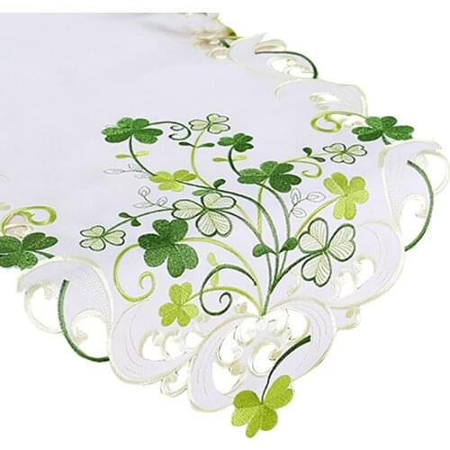 Table Runner, Farmhouse Hollow Floral Embroidered Rectangle Table Flags for Dining Coffee Home Tabletop Decoration