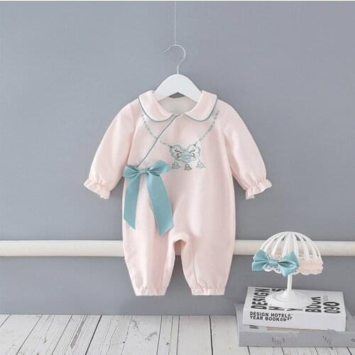 Newborn Baby Girls Clothes Peter Pan Collar Jumpsuits & Hairband Outfit Princess Girls Footies for Autumn Baby Bodysuits 0-2Y