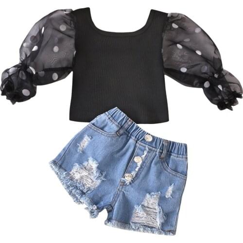 KEAIYOUHUO 2021 Summer Girls Clothes Sets Short Sleeve Children Clothing Girl Outfits Suits T-Shirt+Jeans 2pcs Kids Clothes Sets