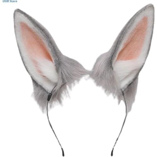 Plush Bunny Ears Headdress Lolita Headwear for Girls Anime Cosplay Hair Hoop