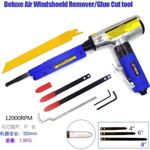 Pneumatic Tools Deluxe Air Car Windshield Remover Tool Rubber Glue Cut Tool 4" 6" 8" serrated Blade Body Saw
