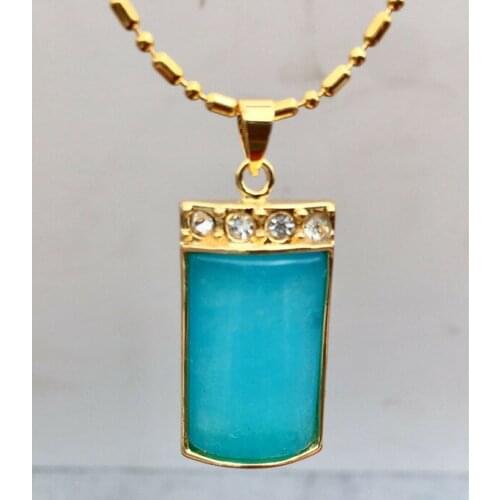 New Rectangular Larimar jade Necklaces Pendant Alloy Gold plating 15x25mm