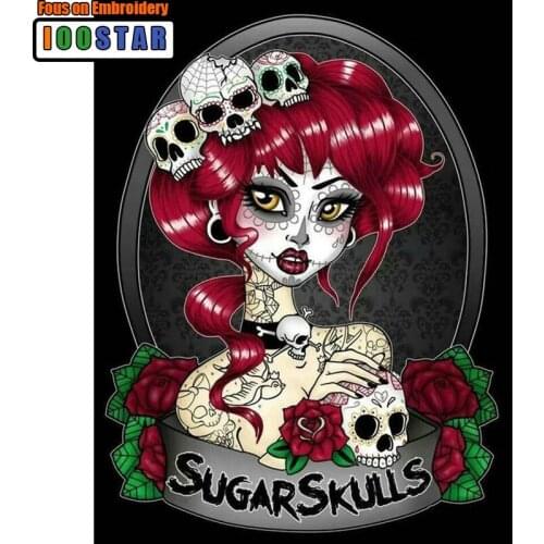 Sugar skull girl painting rhinestones diy diamond painting embroidery mosaic kit needlework hobby work fun gift decor