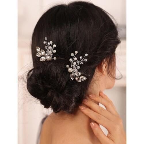 Silver Bridal Hair Comb Crystal Pearl Rhinestone Bride Headdress Women Headpieces Wedding Hair Accessories Flower hair jewelry