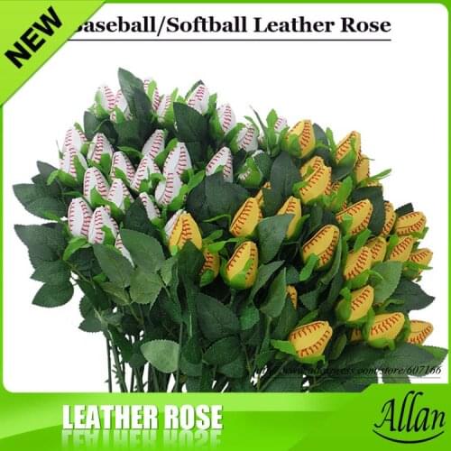 Softball Baseball Roses made from real softballs! Softball Baseball leather roses bouquet for sports fun